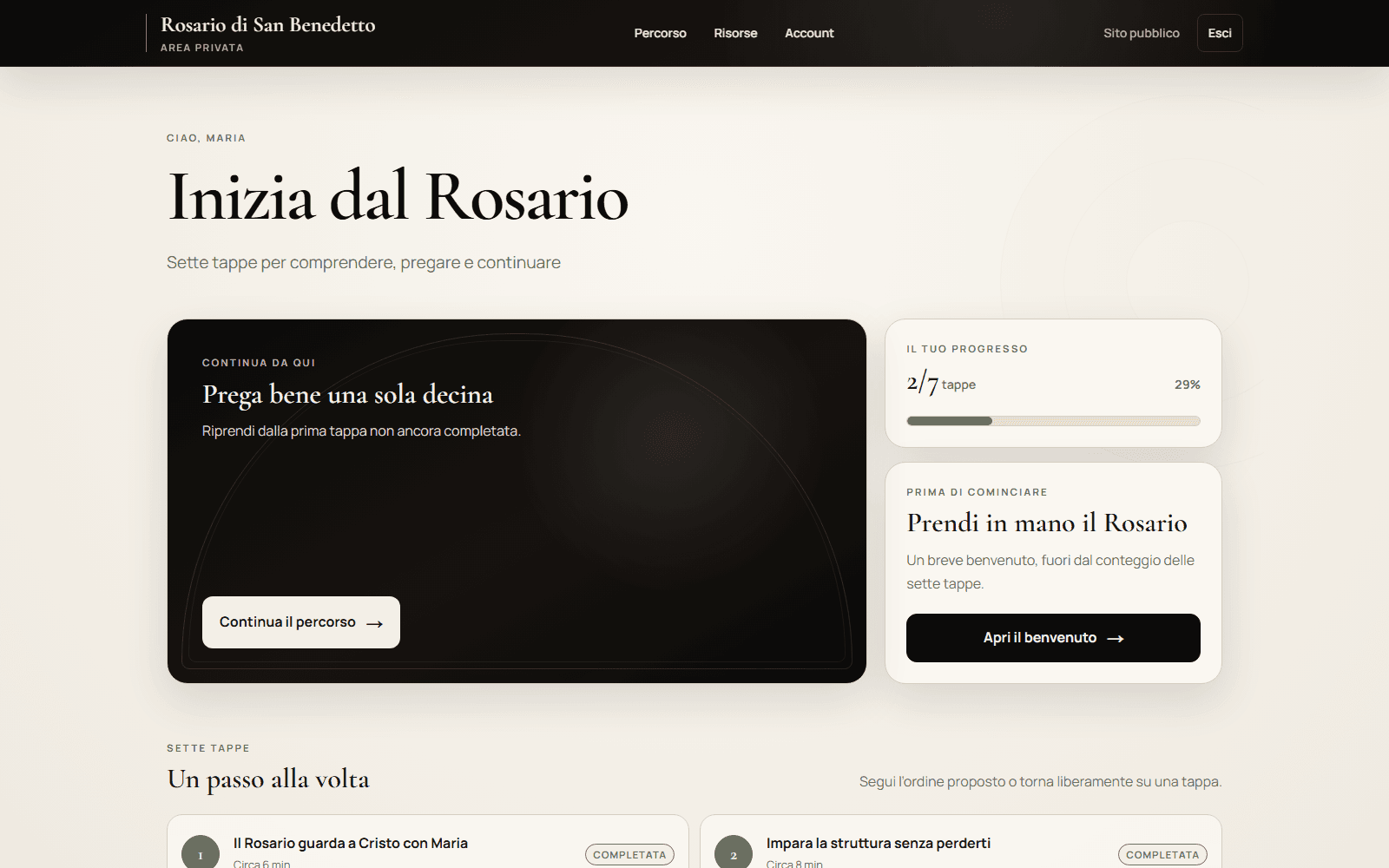 Anteprima reale dell’area privata Inizia dal Rosario